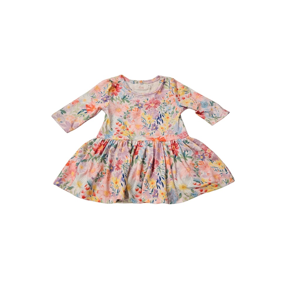 Mila & Rose Field of Flowers 3/4 Sleeve Twirl Bodysuit Dress 6-12M
